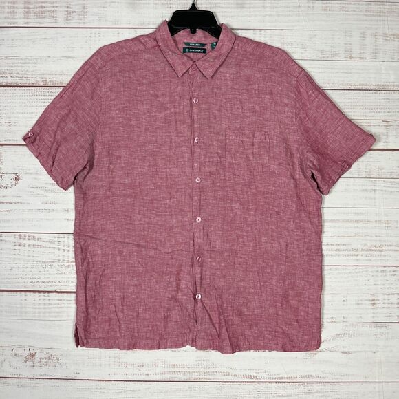 Cubavera Shirt Mens 100% Linen Button Up XL Light Red Short Sleeve Casual - Picture 1 of 10